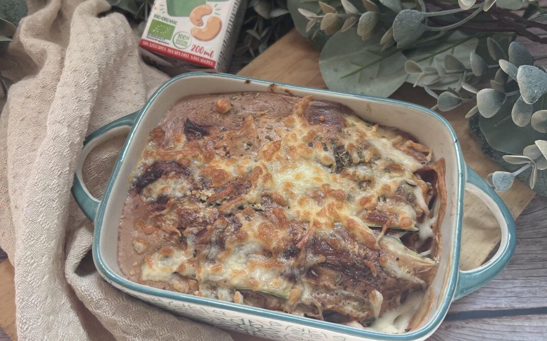 Lasaña vegana sin gluten y sin lactosa con bechamel de almendra
